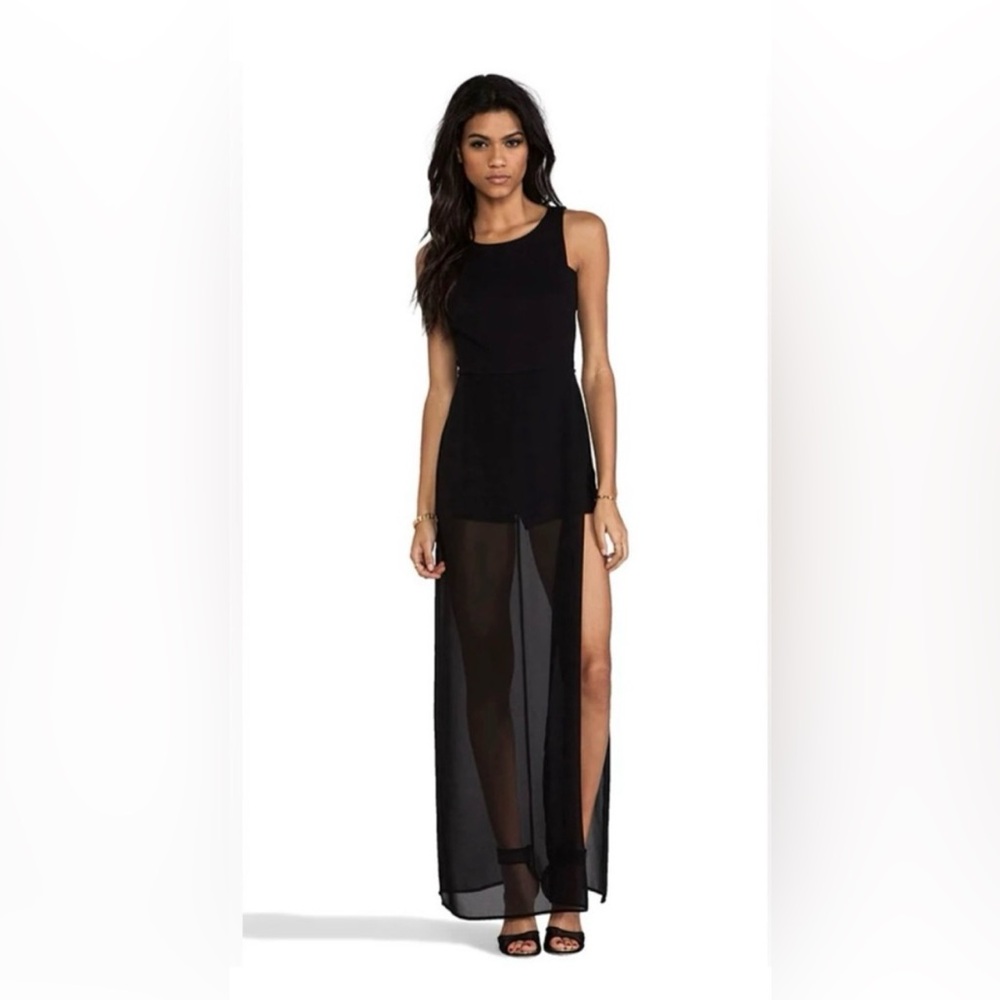 BCBG Maxazria KENZI Women's Romper Dress with Sheer Maxi Skirt in Black Size 4